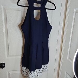 Fantaisist Navy Dress with White Lace